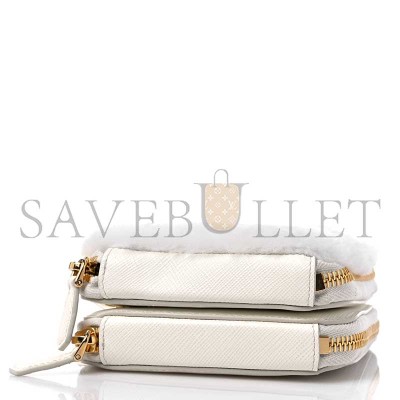 PRADA SAFFIANO SHEARLING TRIANGLE MINI POUCH WHITE 1NR015 (15*10cm) 